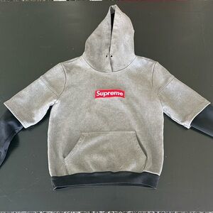 Supreme Kids Grey Hoodie with Red Box Logo and Black Accents